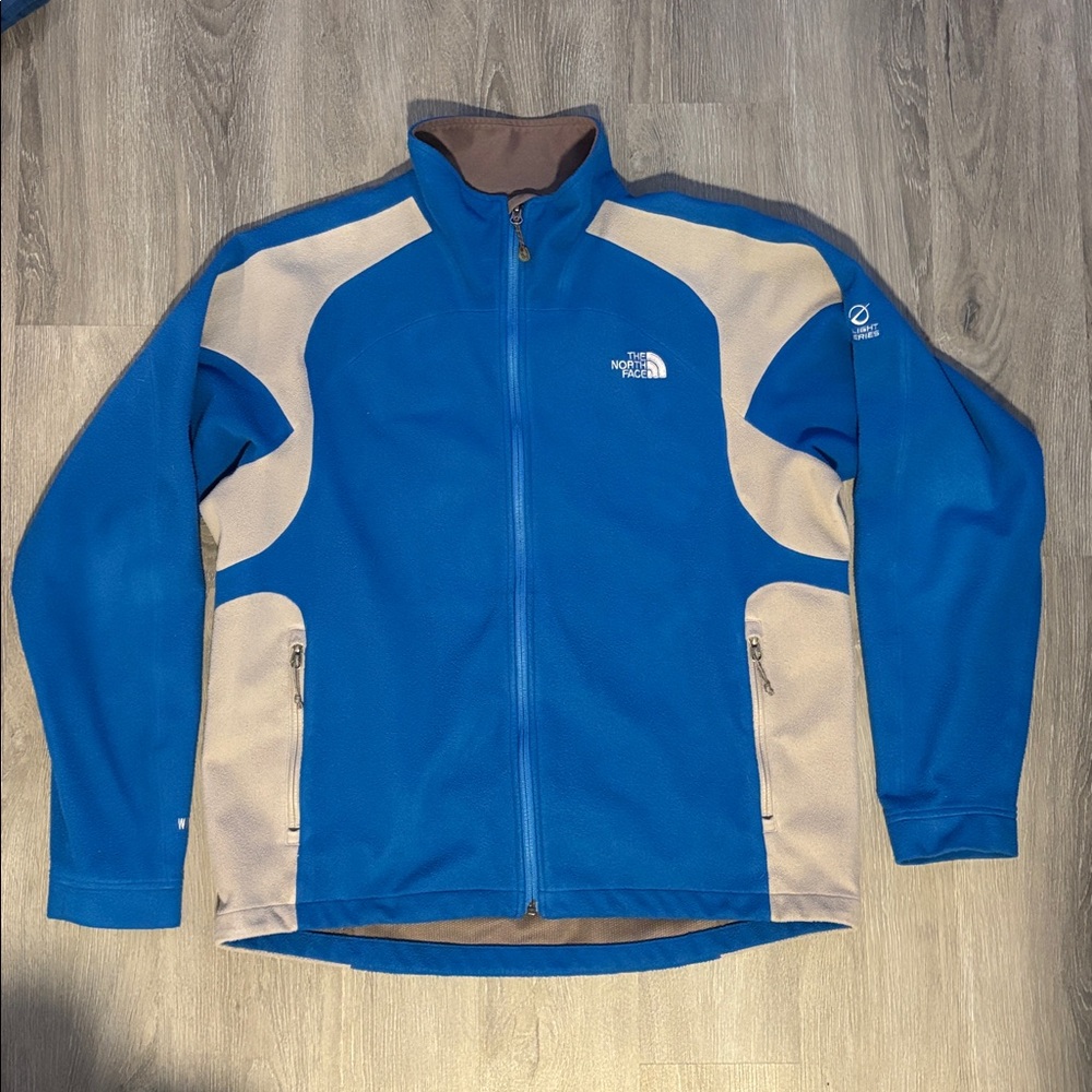Men’s The North Face Fleece Jacket, Blue and Light Grey, size XL